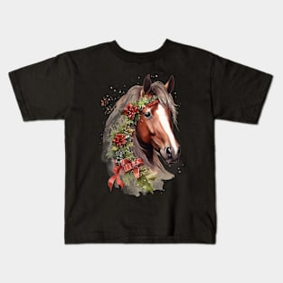 Christmas Watercolor Horse Equestrian Christmas Kids T-Shirt